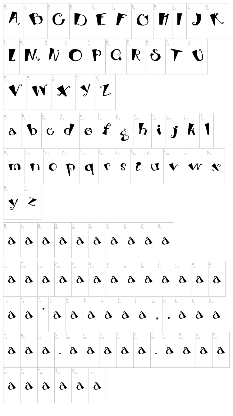 Beebop font map