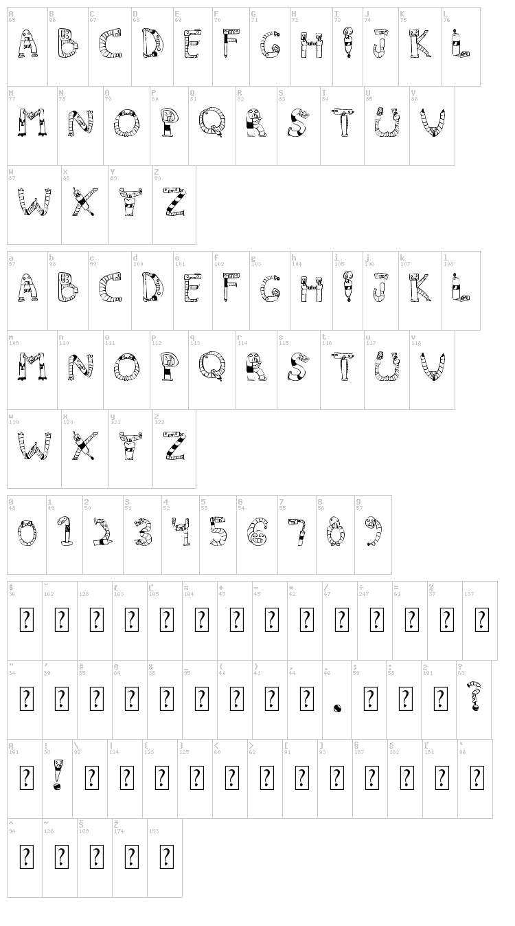 Clink Clank font map
