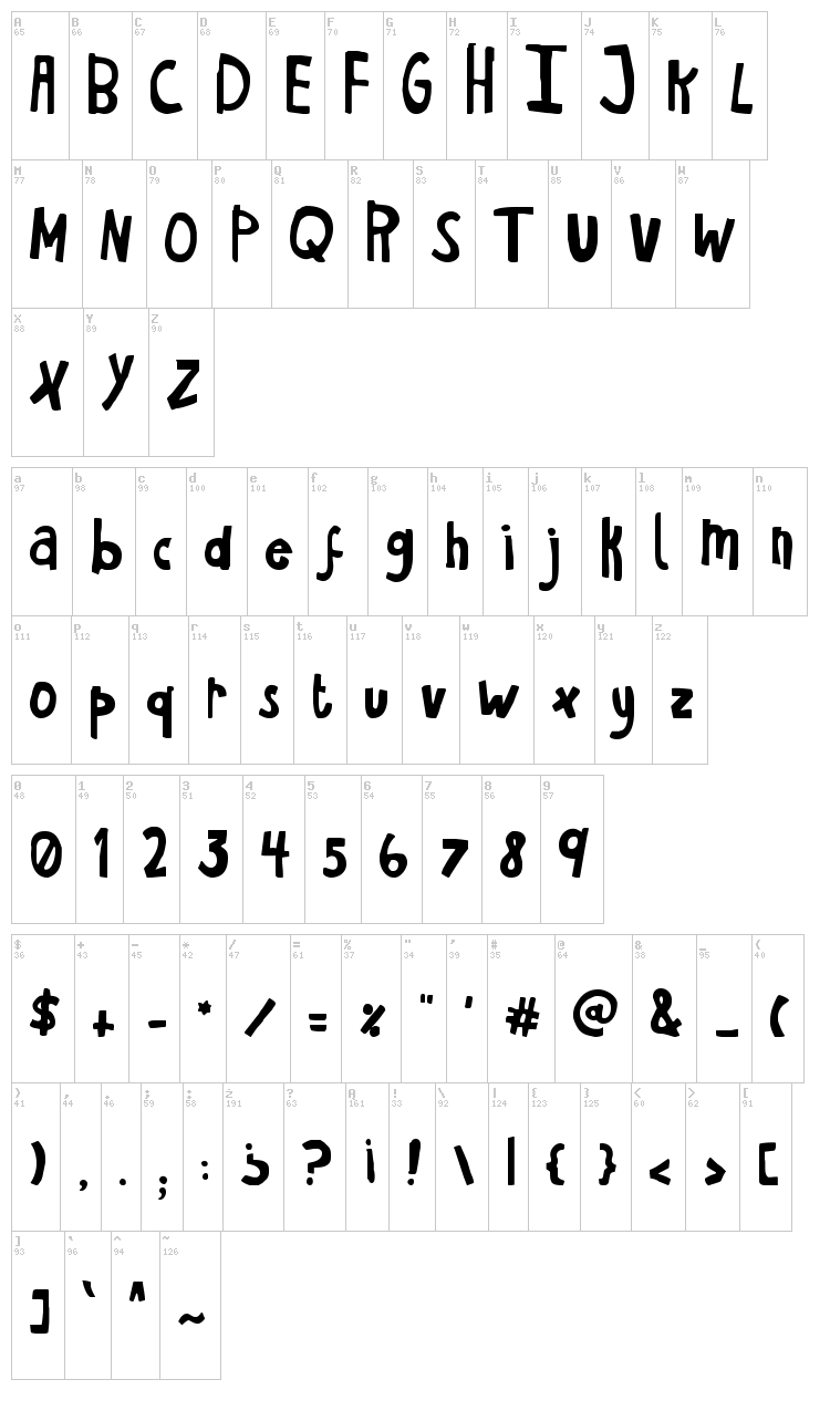 Havent Slept in Two Days font map