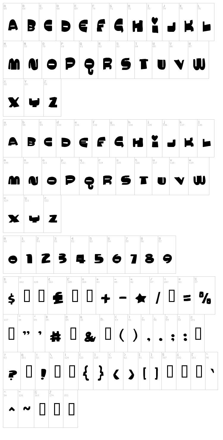 Mucho Macho font map