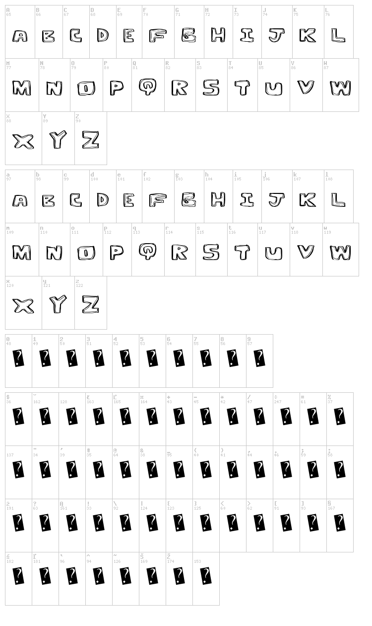 Outline Twelve font map
