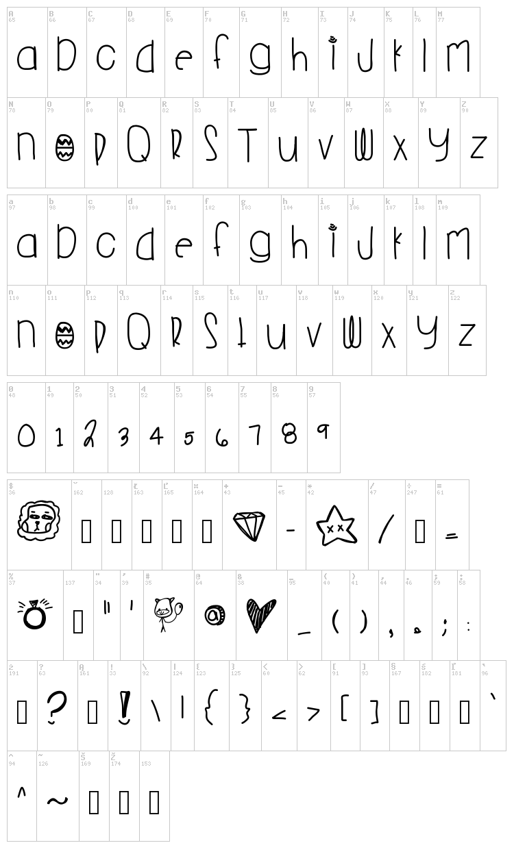 Young Folks font map