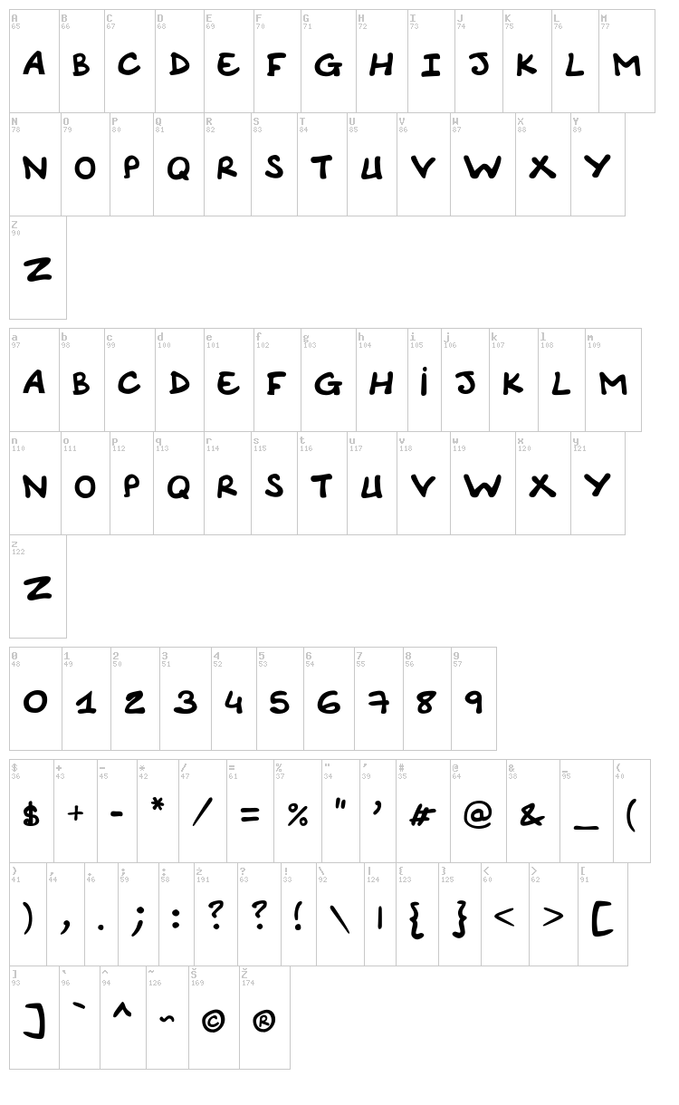 Comic Note Smooth font map