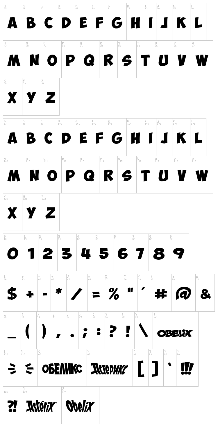 Obelix Pro font map