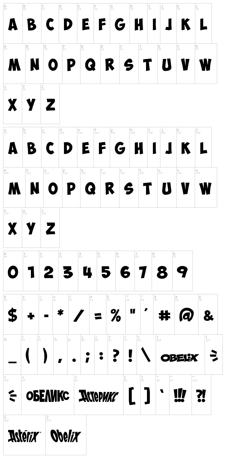 Obelix Pro font map