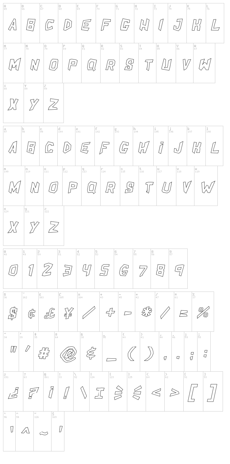 Shake And Bake font map