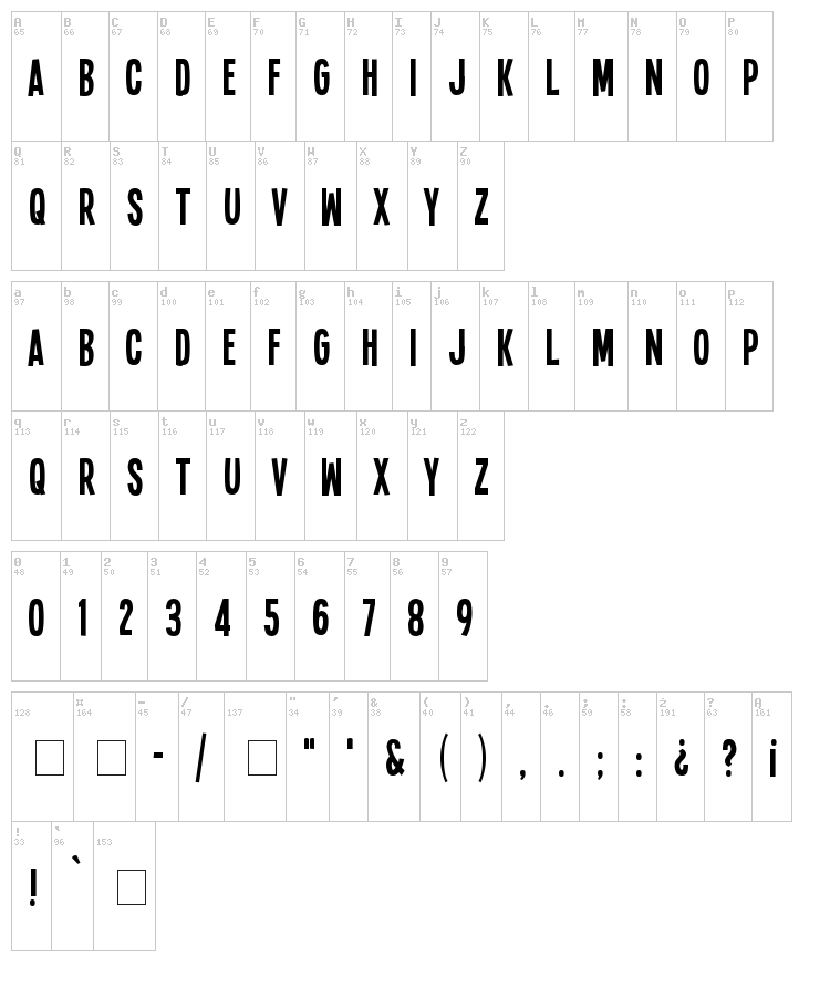Single Sleeve font map