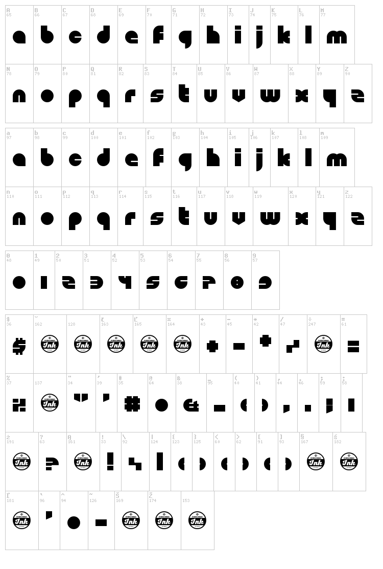 Shapeshifters font map