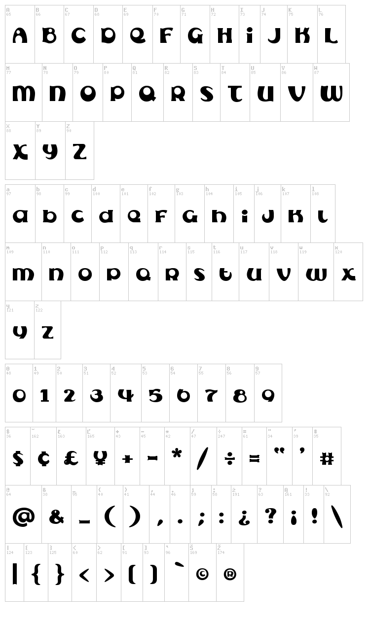 Subelair font map