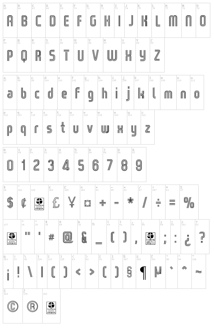 Wox Striped font map