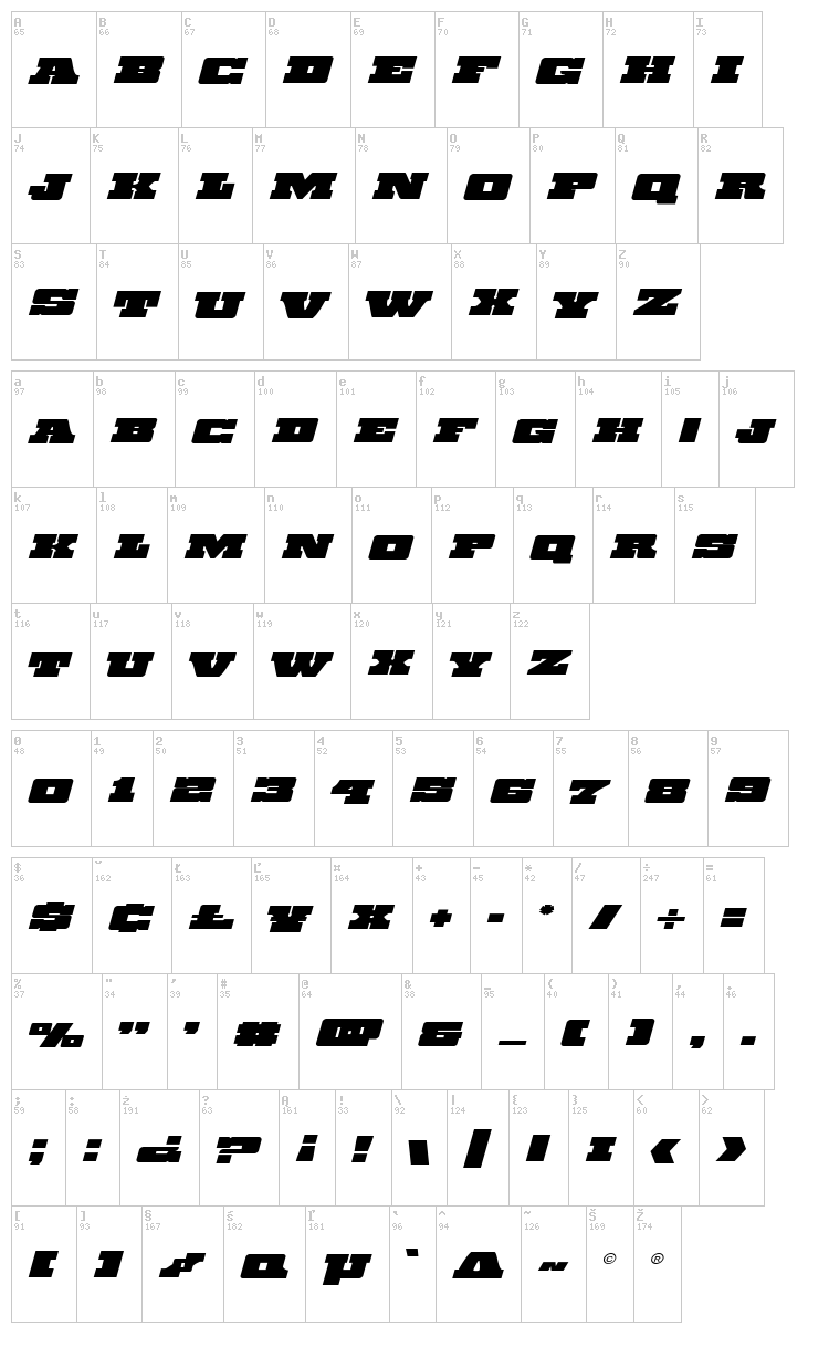 Chicago Express font map
