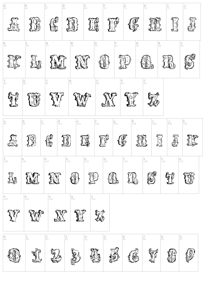 Fred Wild West font map