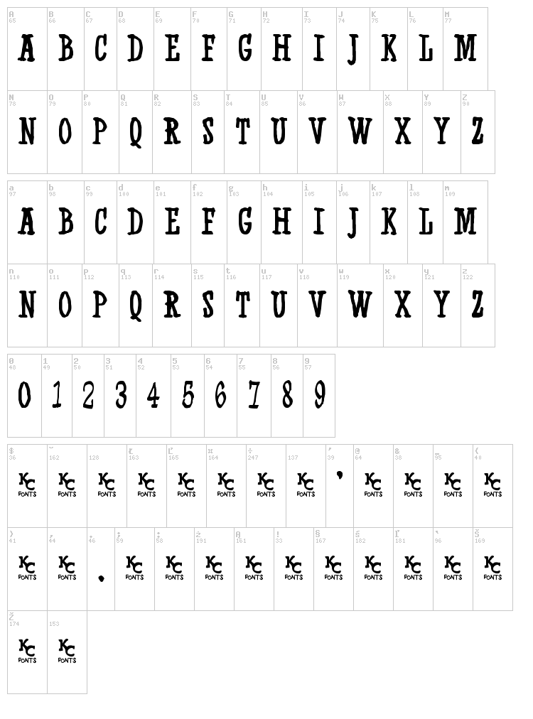 Western Swagger font map