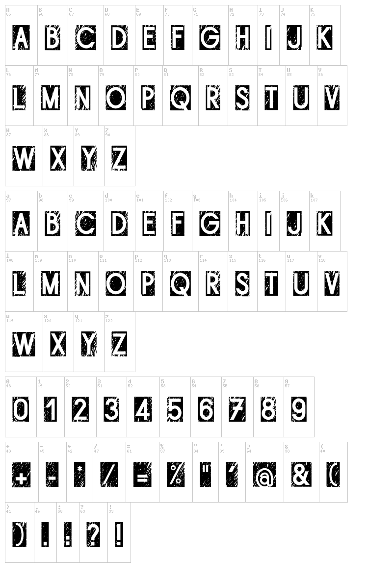 Brouillis font map