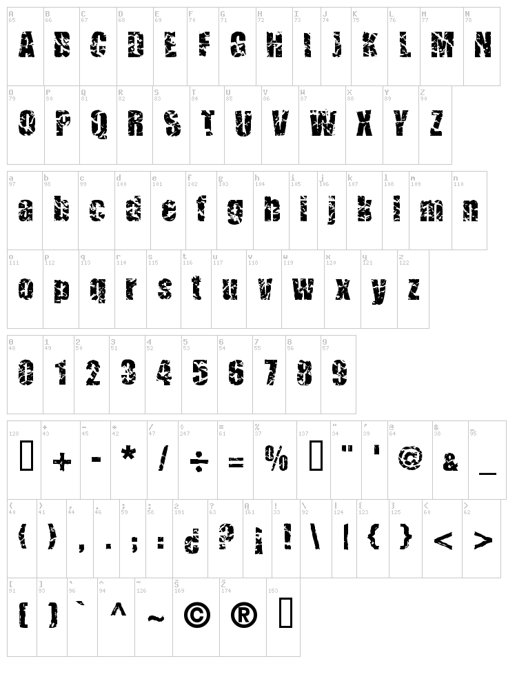 CM Corruged font map