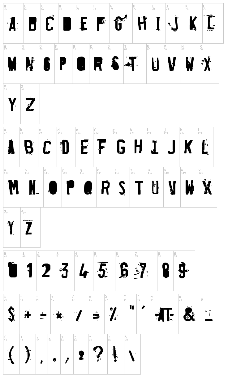 Fucked Plate font map