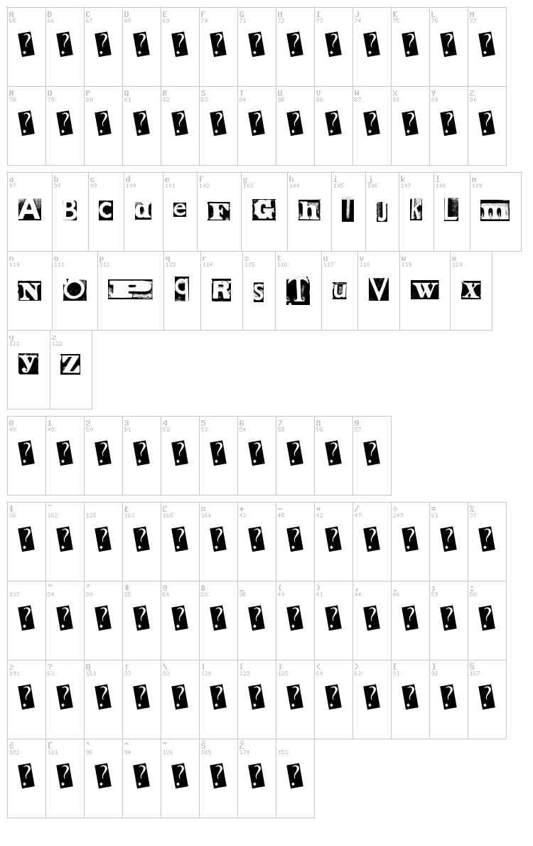 MetalBlock Zero font map