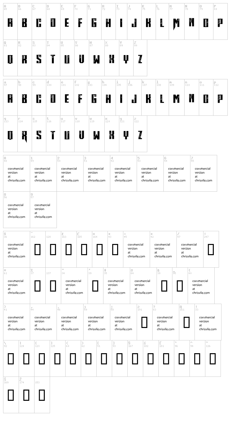 Midnite Hour font map