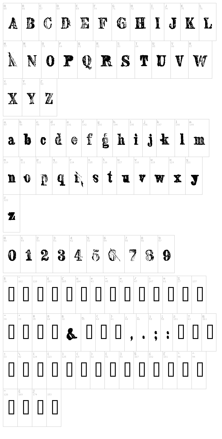 Sexton Serif font map