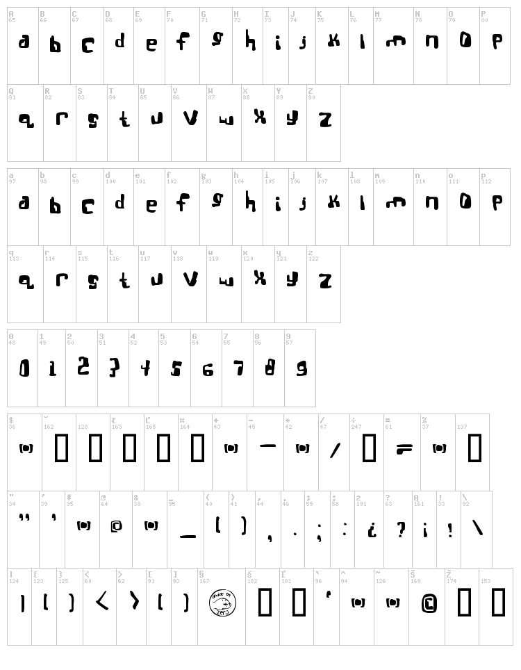 Real Bttsoief font map