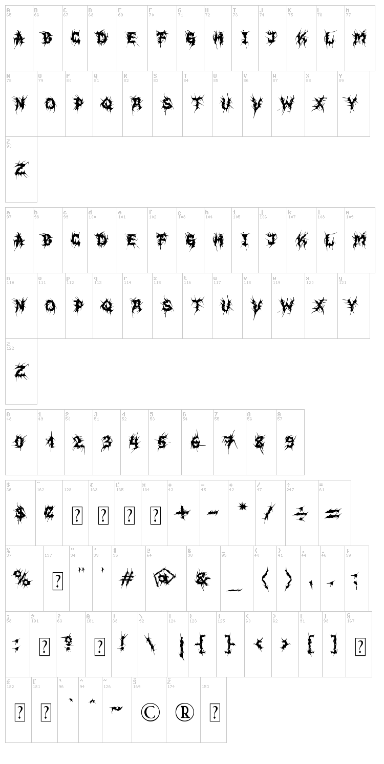 MB Evil Ghost font map