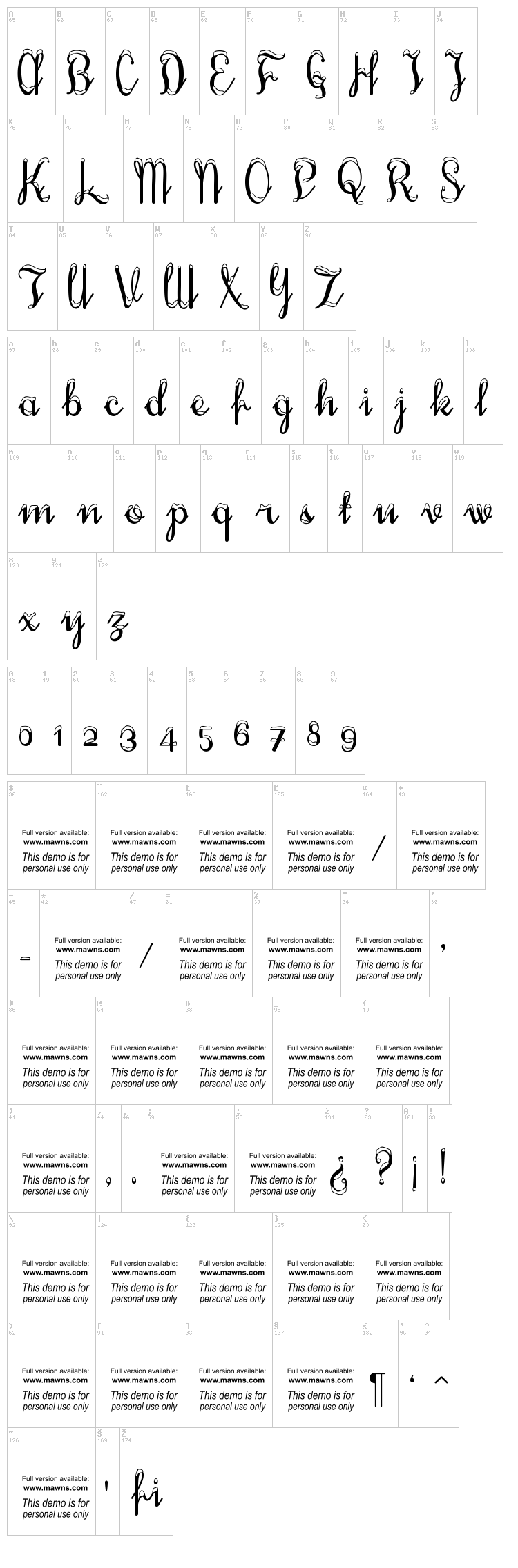 Snowhouse font map