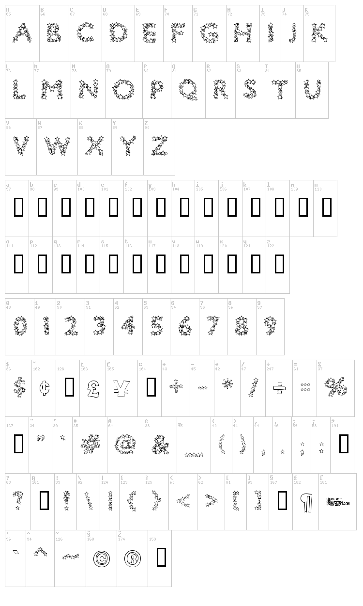 Bingo Star font map