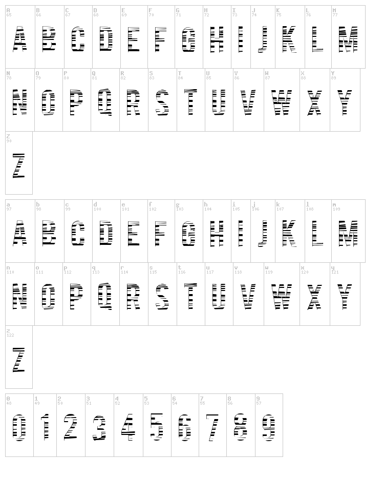 Code Bars font map