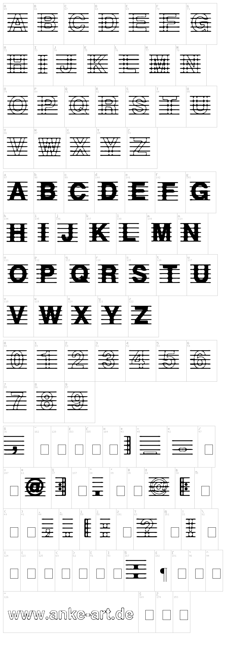 Distracted Musician font map