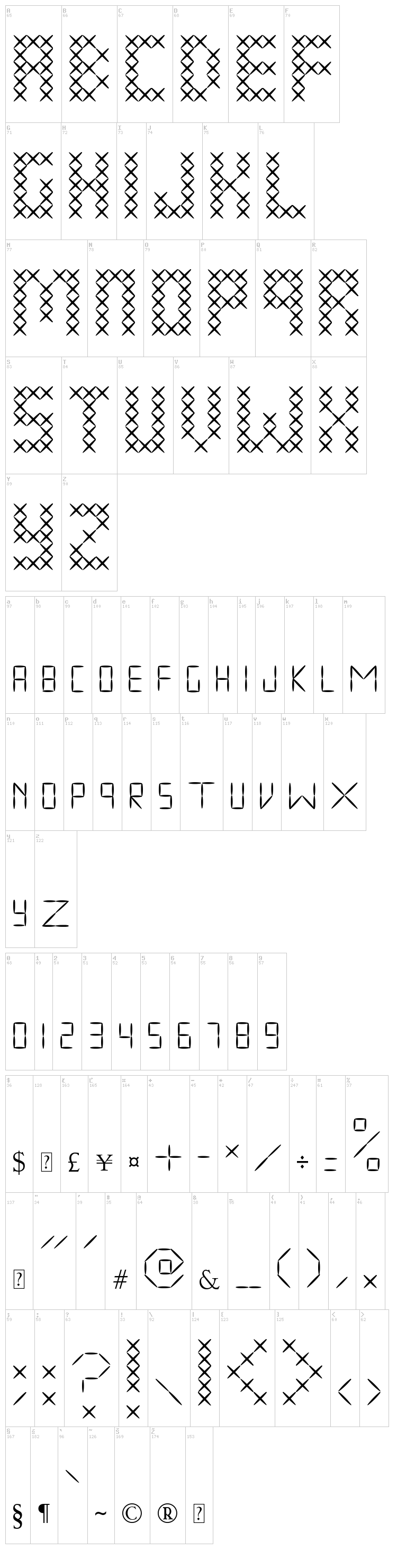 Embroid font map