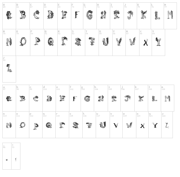 Heavenly Rooted font map