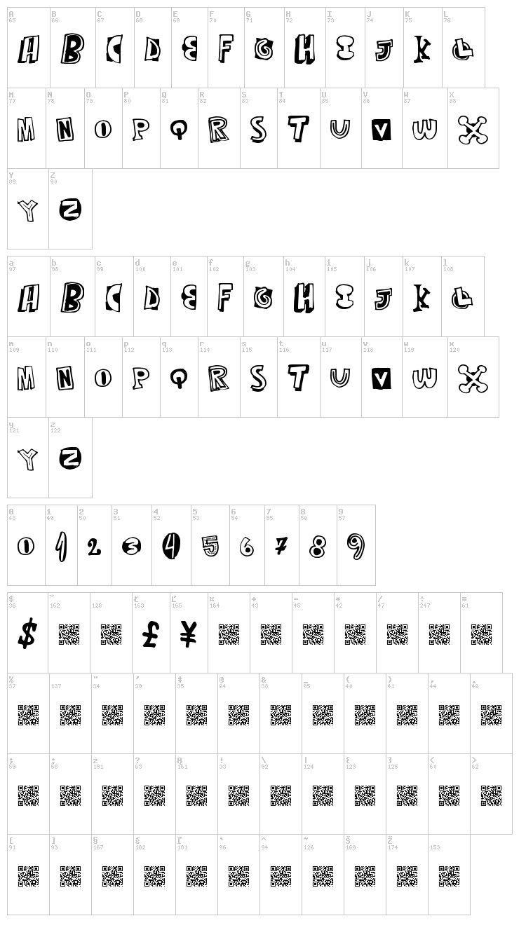 Mixed Thirty font map