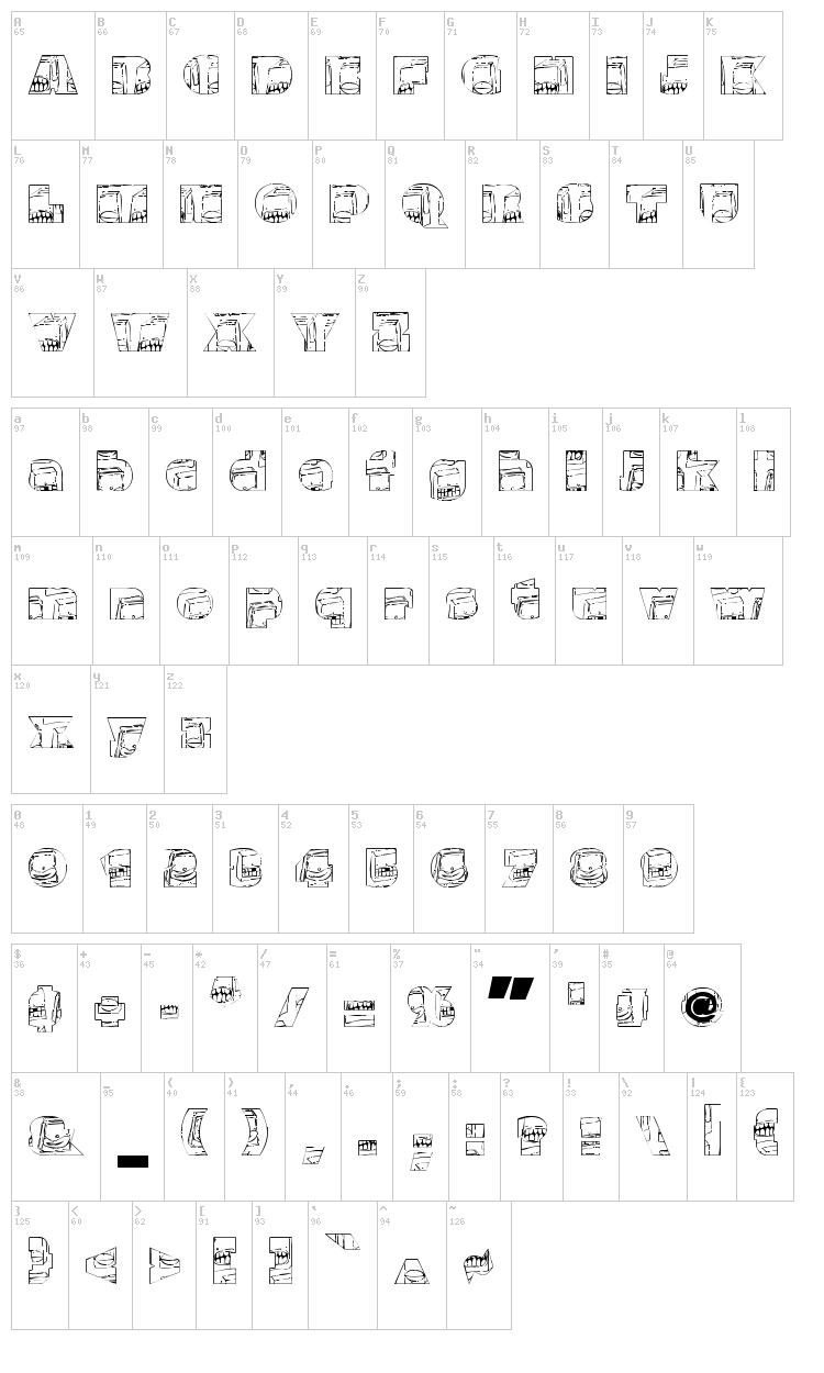 Monster Boxes font map