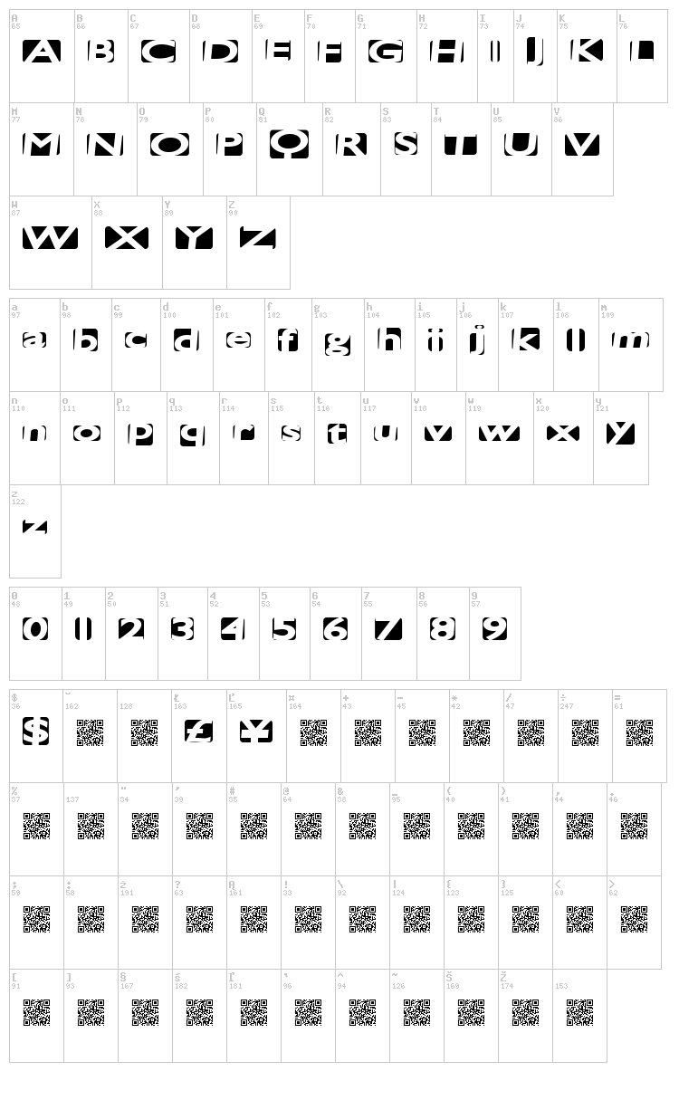 Space Cats font map