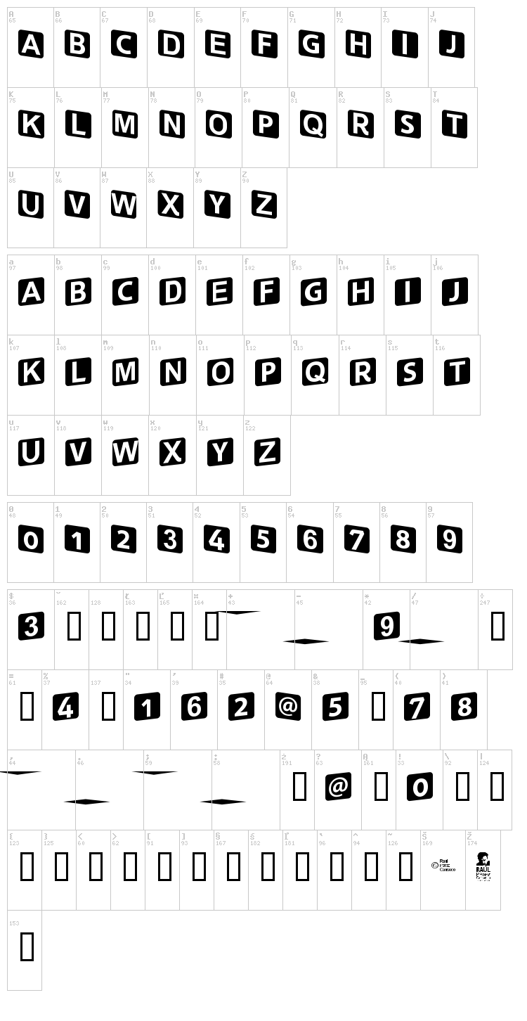 Square Kids font map