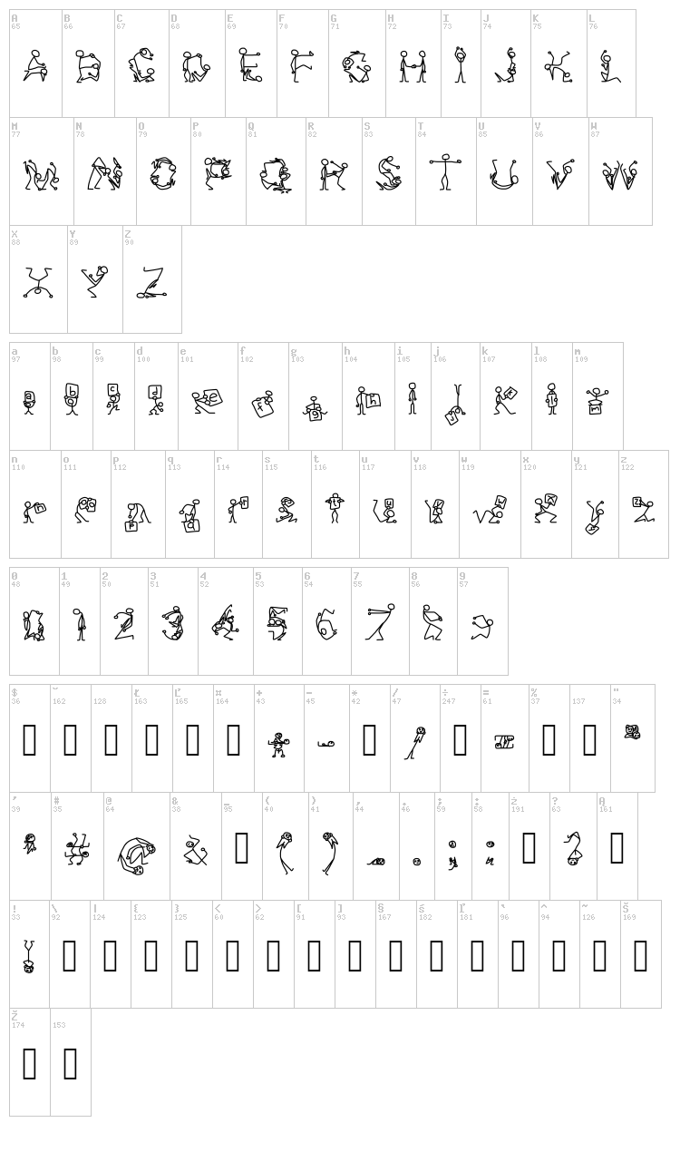 Stick Figures font map