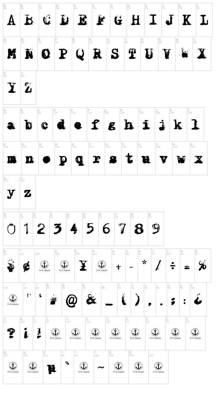 X-Classified font map