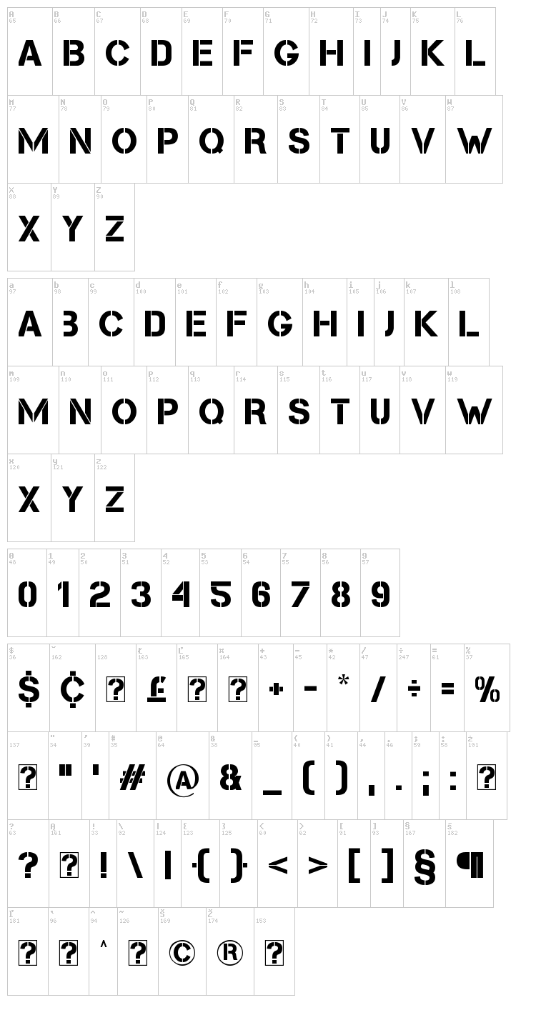 Cleanwork font map