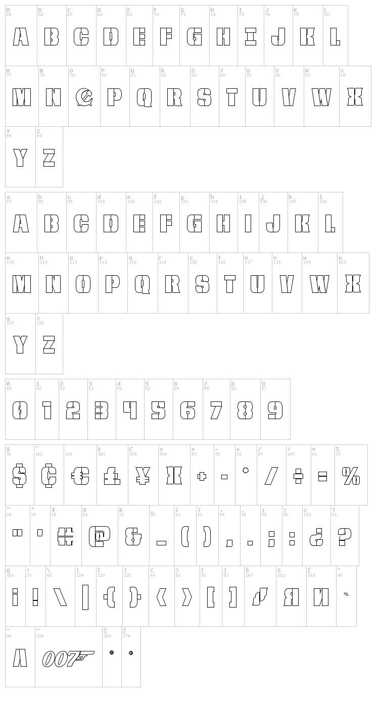 From Bond With Love font map
