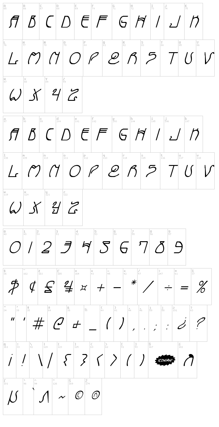 Coyote Deco font map