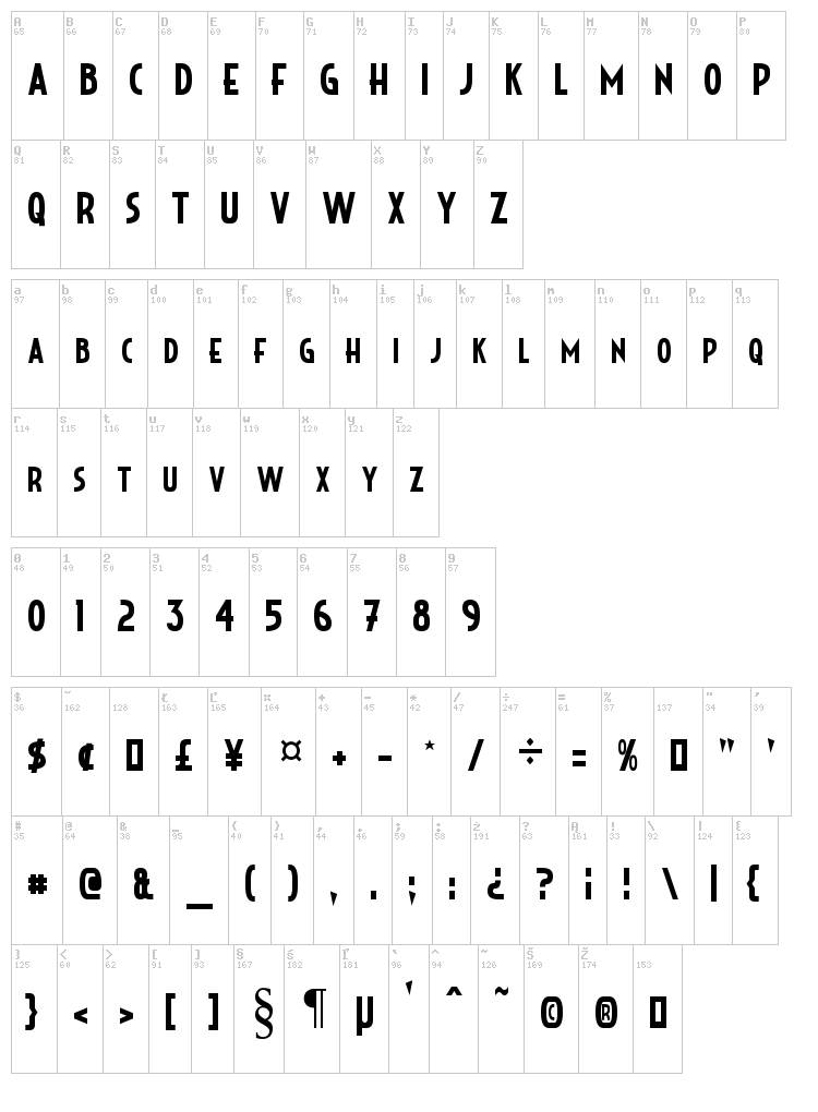 Crystal Deco font map