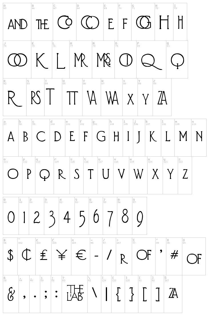 Diehl Deco font map