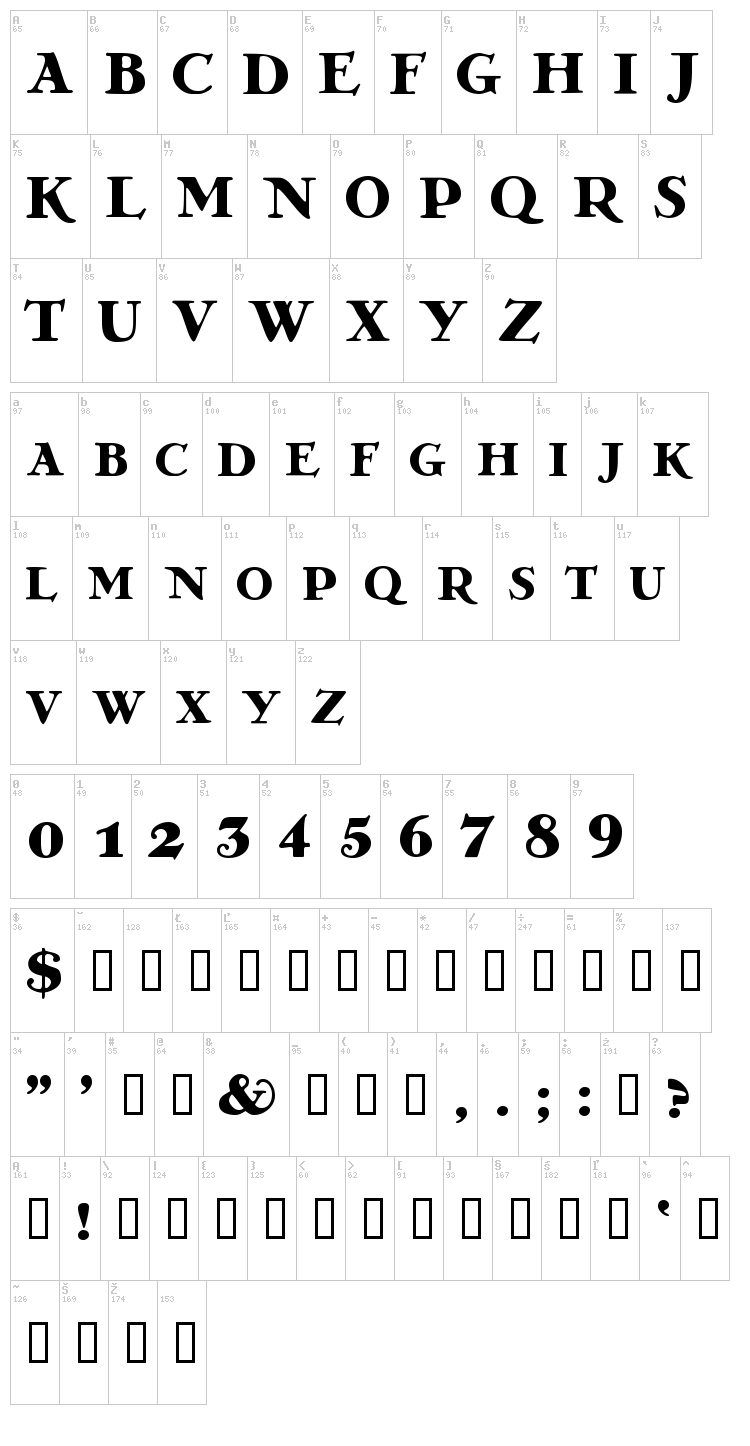 Greko Deco font map