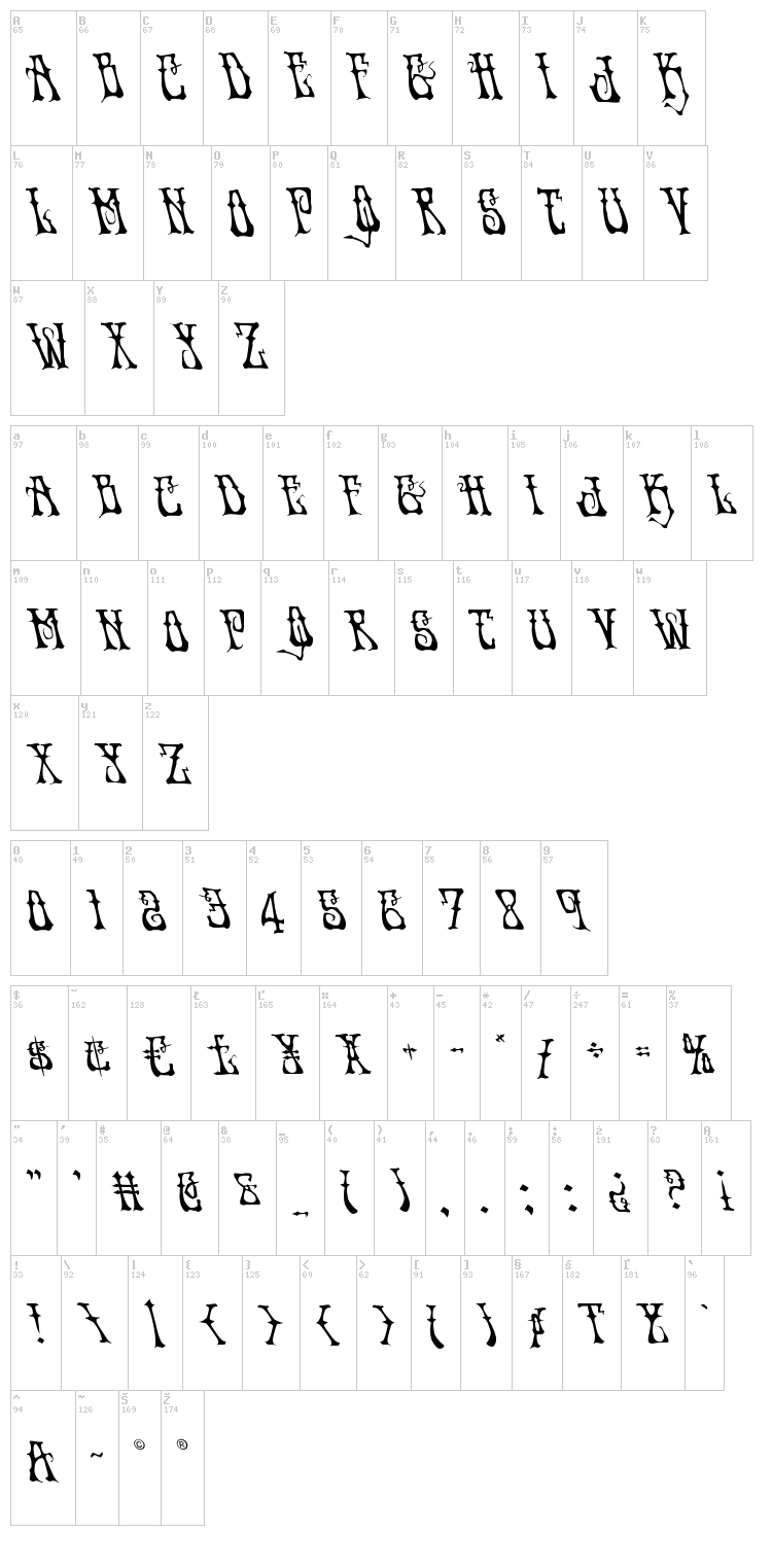 Instant Zen font map