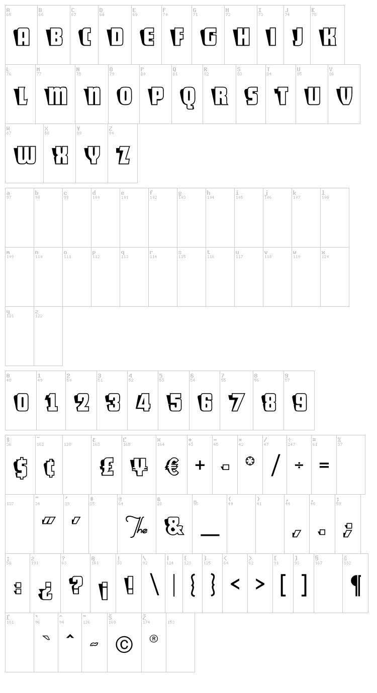 Sho-Card-Caps font map