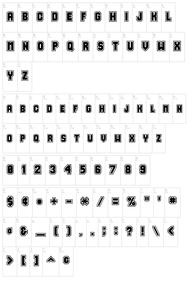 Varsity font map