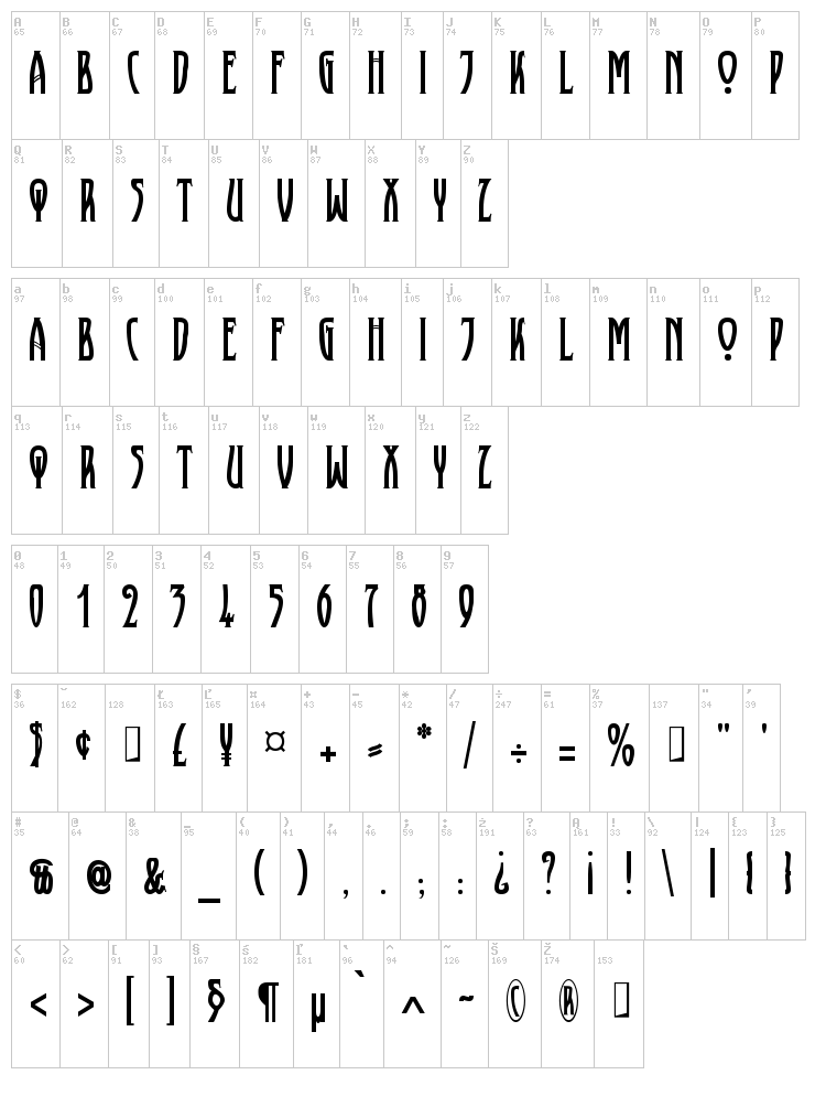 Xayax font map