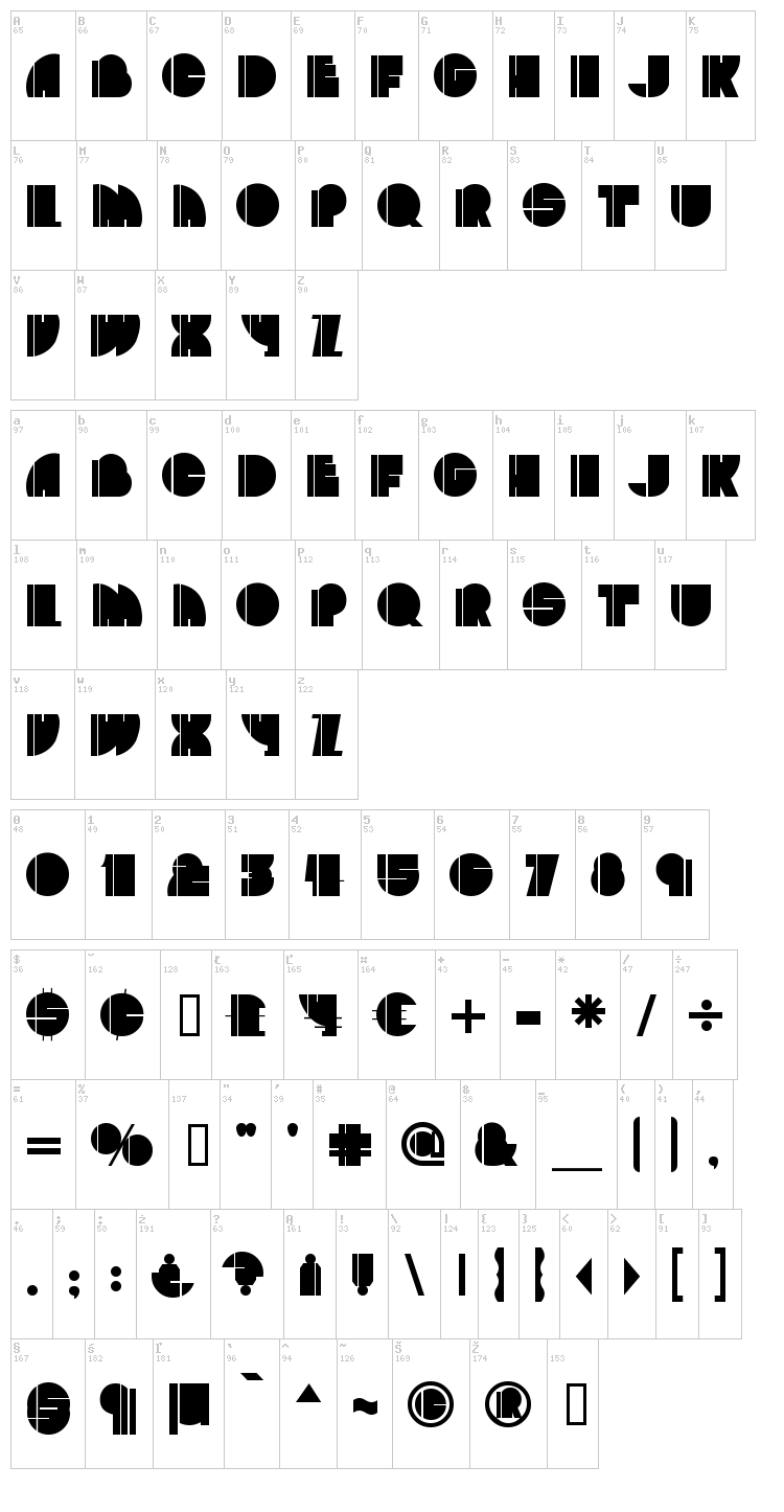 Zoot Allures font map