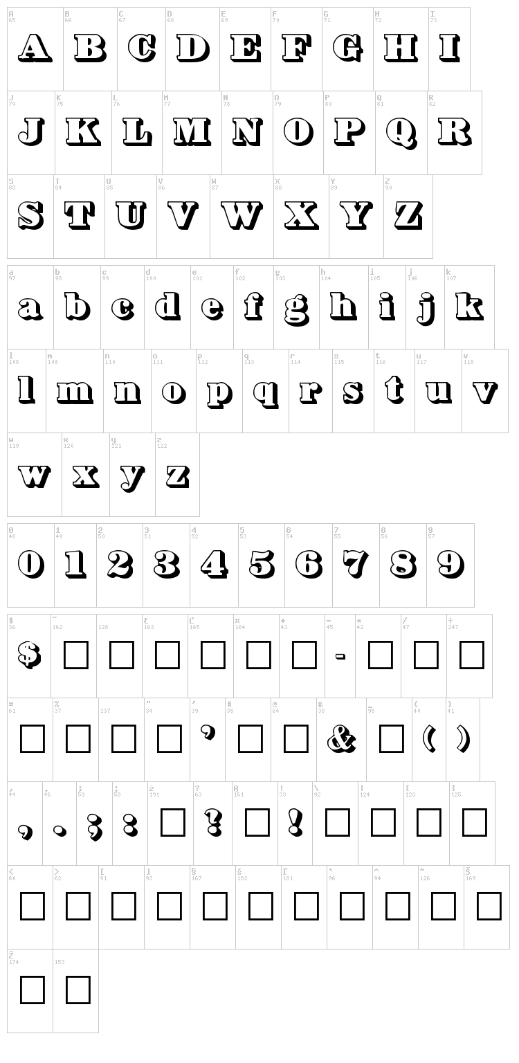 Bower Shadow font map