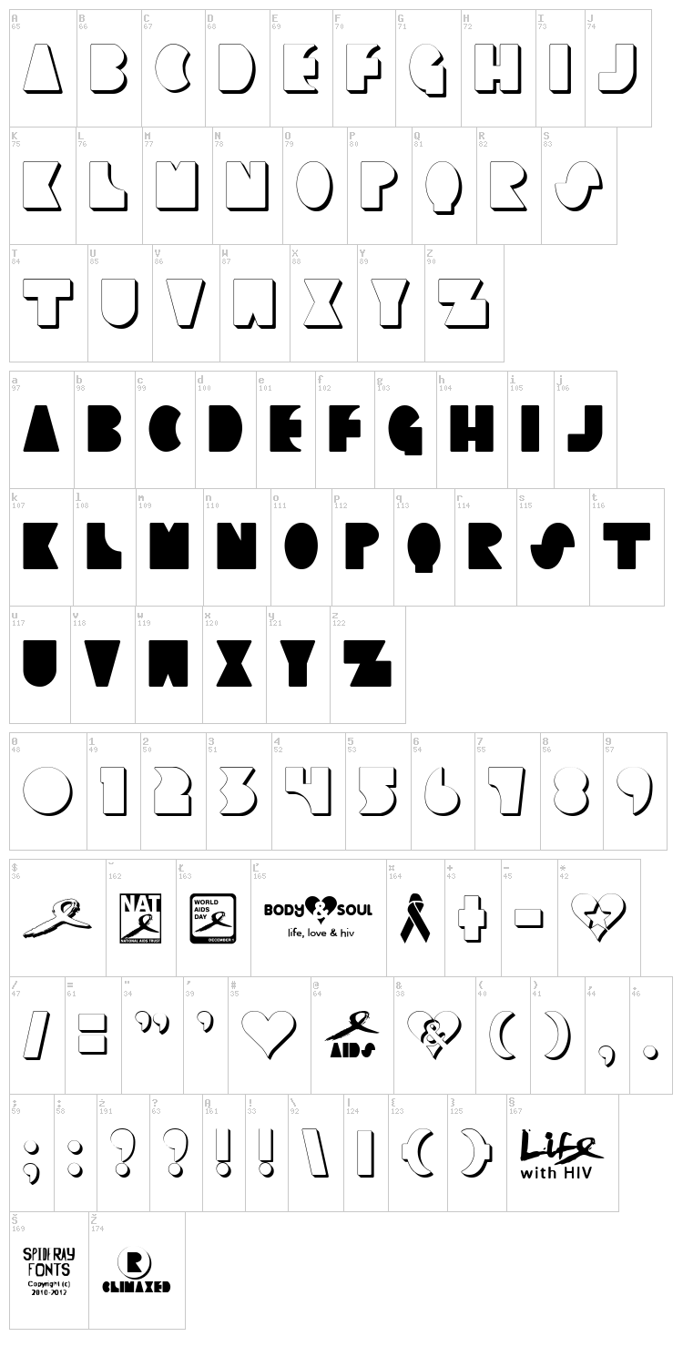 Climaxed font map